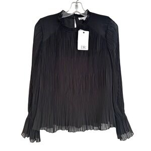 DR2 Daniel Rainn Belen Plisse‎ Long Sleeve Top Blouse Women's Small Black Career